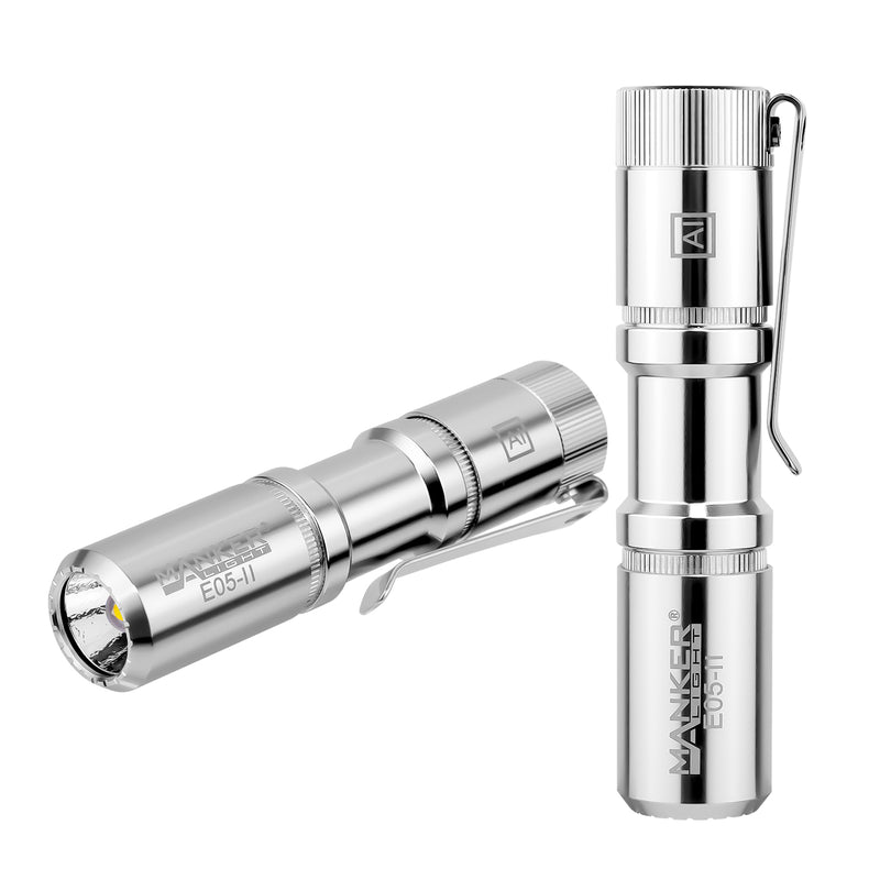 MankerLight E05 II Raw Silver Aluminum Flashlight (OPEN BOX)